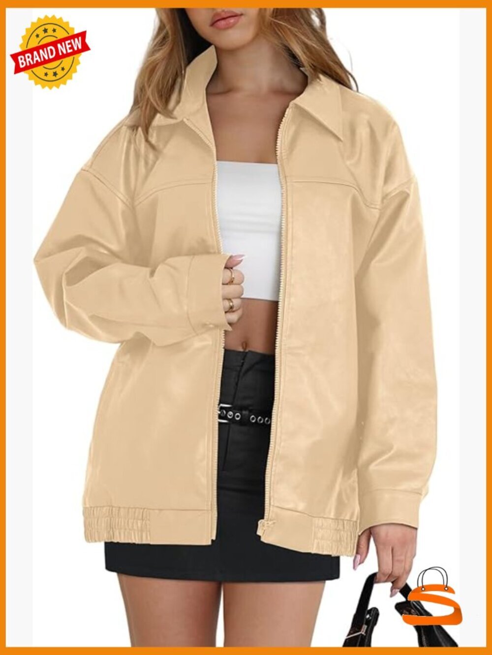 Faux Leather Moto Jacket Oversized Relaxed Fit Long Sleeve Y2k Streetwear